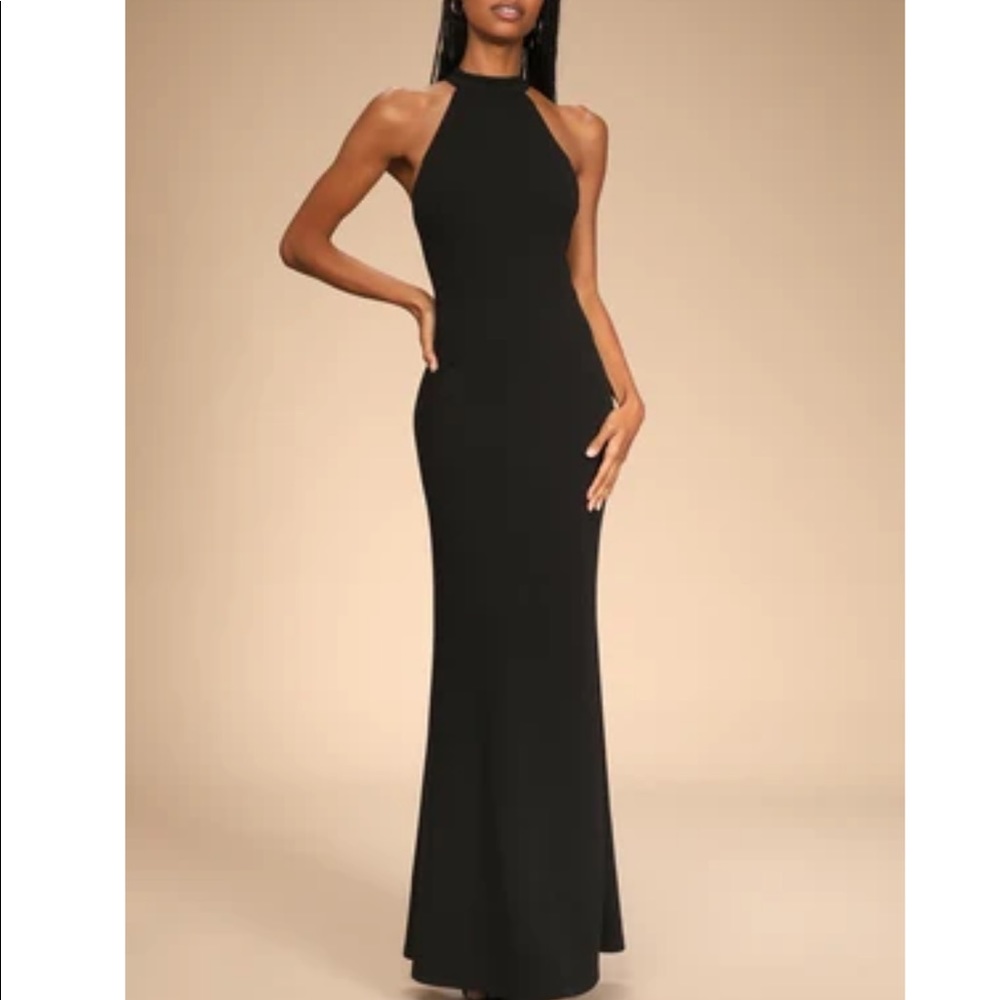 LULUS Like a Dream Black Halter Mermaid Maxi Dress Medium New